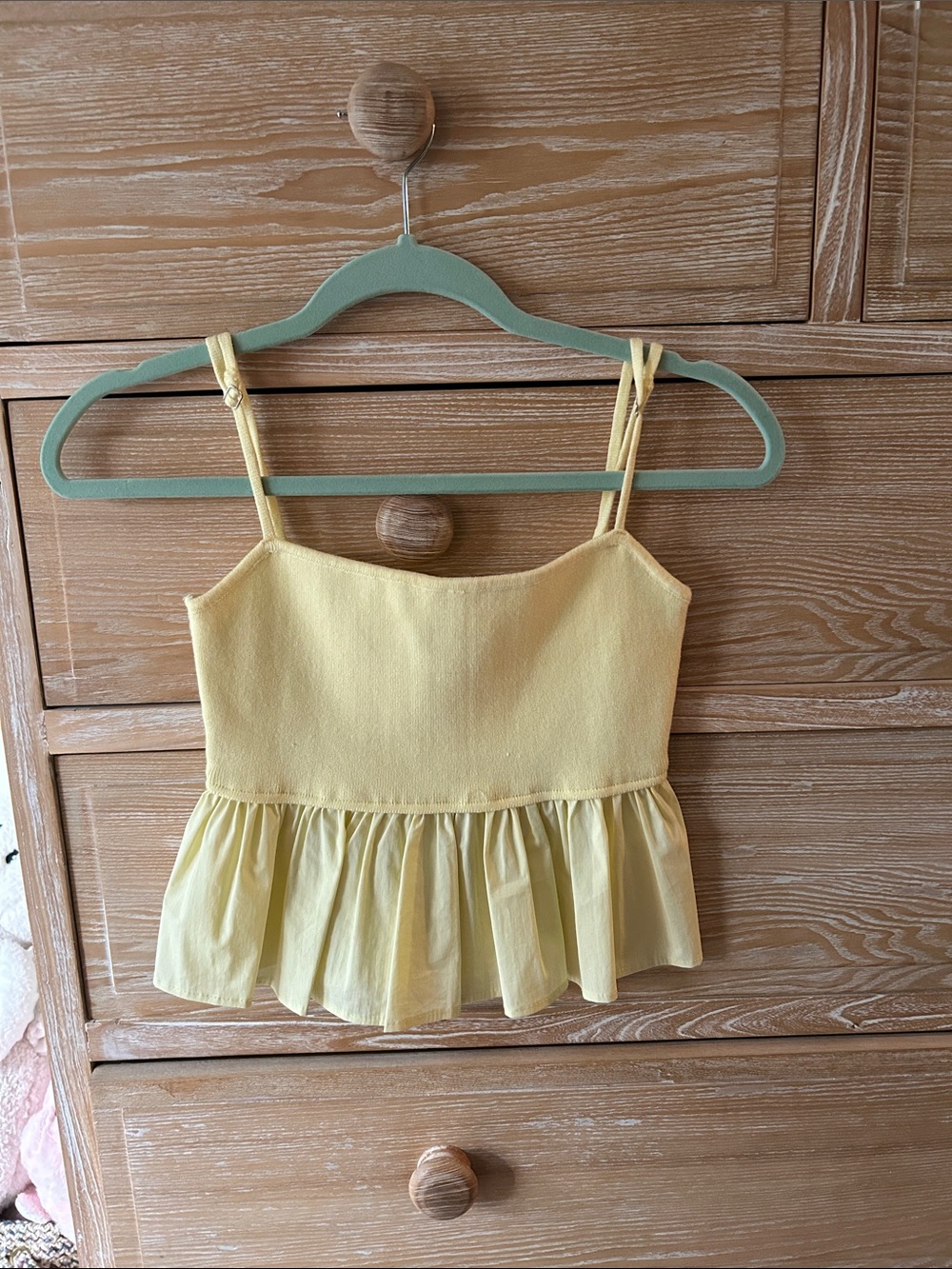 Blue Blush Yellow Ruffle Hem Tank Top
